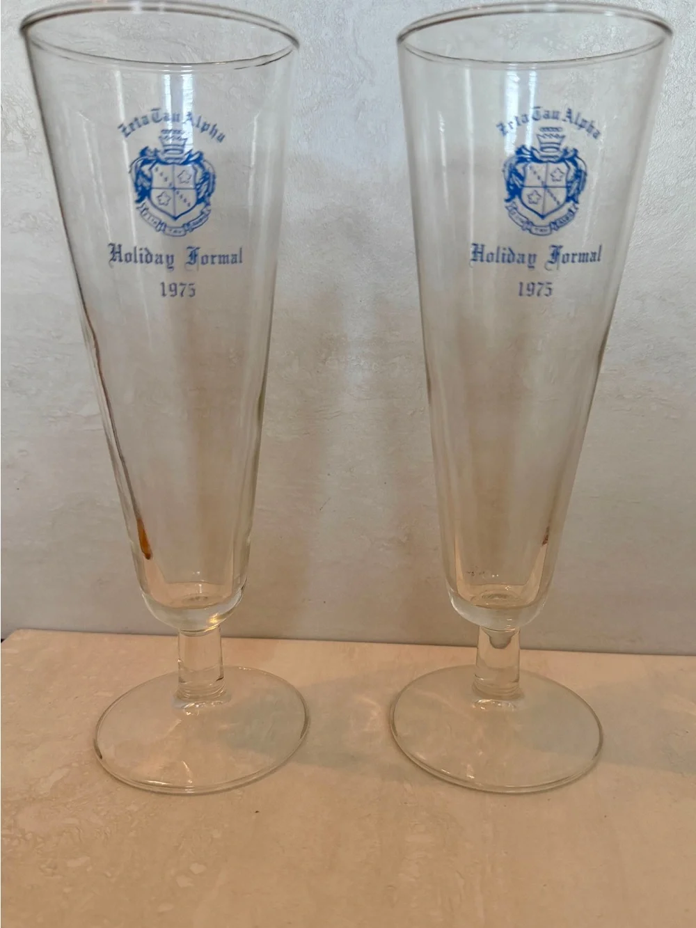 Vtg Zeta Tau Alpha 1975 Holiday Formal Pilsner Glasses Set of 2  8 1/2